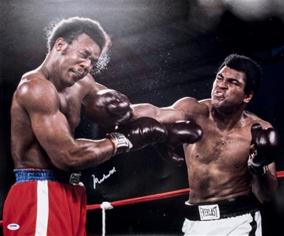 Muhammad Ali Signed 20 x 24 Color Photograph Landing Punch Vs. George Foreman (PSA/DNA)